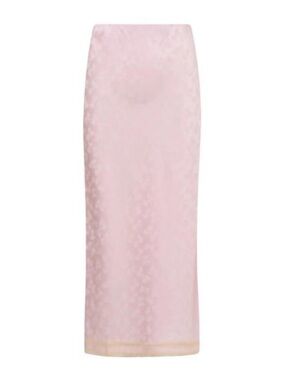 LoveShackFancy Pale Pink Satin Midi Pencil Skirt
